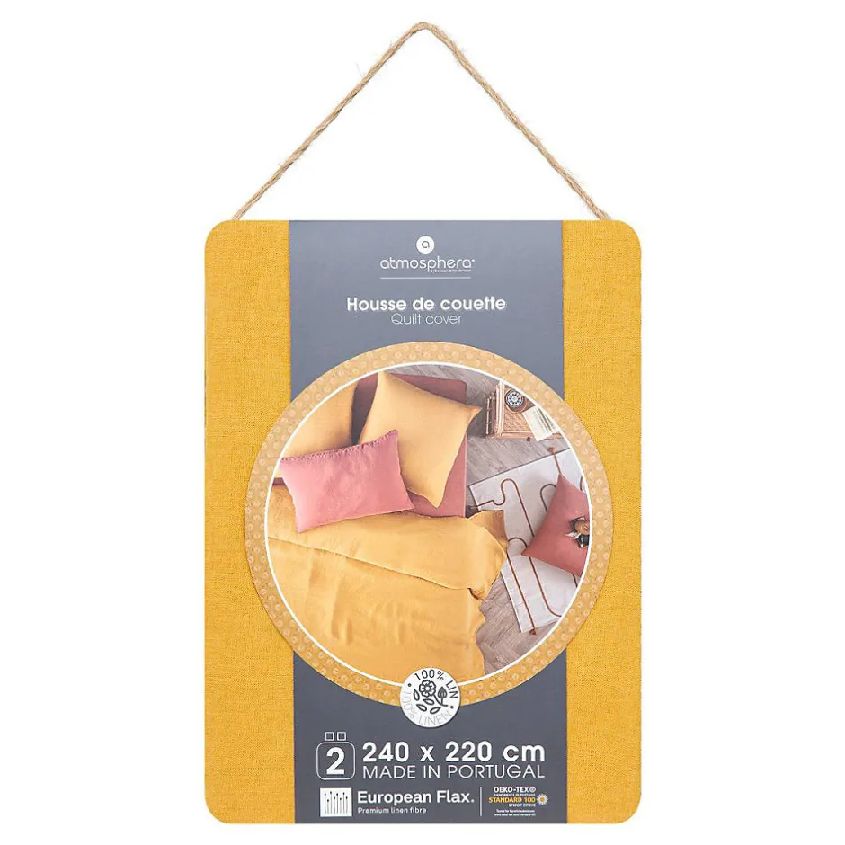 Atmosphera Créateur D'Intérieur Housse de couette Linah - jaune ocre - lin lavé 240x220 cm - Atmosphera