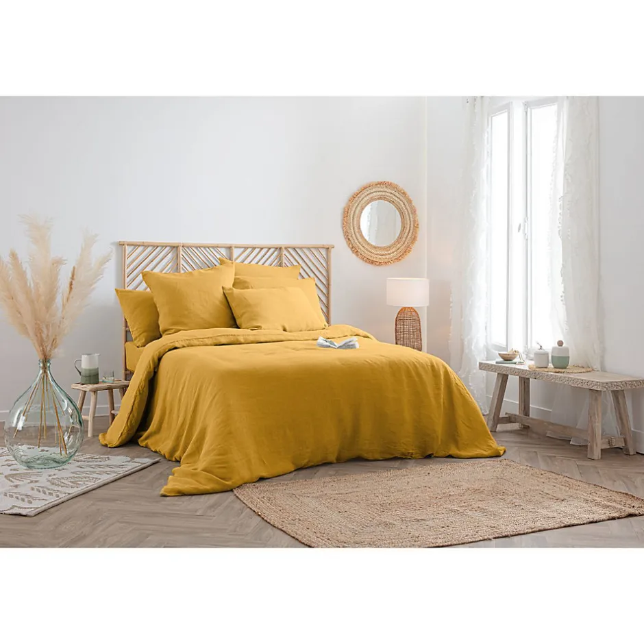 Atmosphera Créateur D'Intérieur Housse de couette Linah - jaune ocre - lin lavé 240x220 cm - Atmosphera