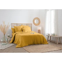 Atmosphera Créateur D'Intérieur Housse de couette Linah - jaune ocre - lin lavé 260x240 cm - Atmosphera