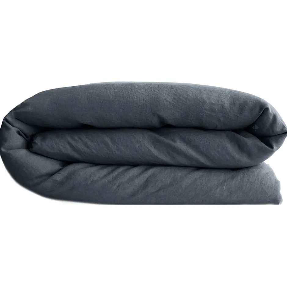 Linnea Housse de couette PALACE pur coton lavé 240x220 cm uni noir granit
