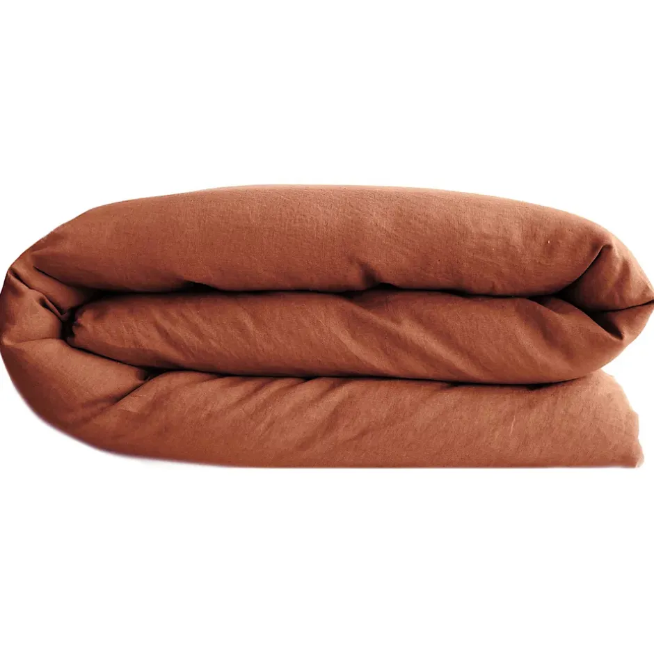 Linnea Housse de couette PALACE pur coton lavé 260x240 cm uni marron terre cuite Sale