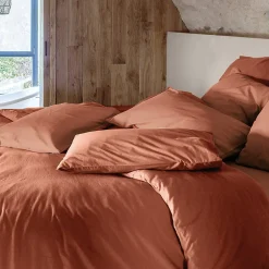 Linnea Housse de couette PALACE pur coton lavé 260x240 cm uni marron terre cuite Sale