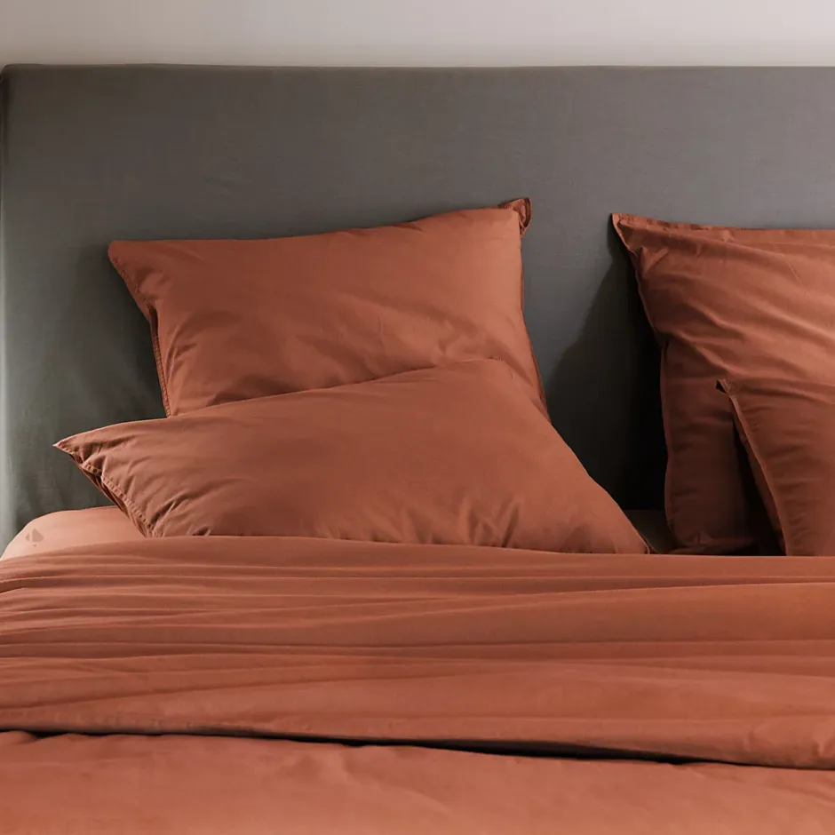 Linnea Housse de couette PALACE pur coton lavé 260x240 cm uni marron terre cuite Sale