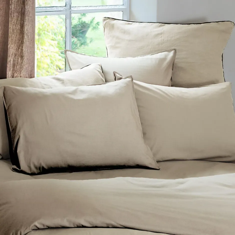 Linnea Housse de couette PALACE pur coton lavé 260x240 cm uni beige lin Outlet