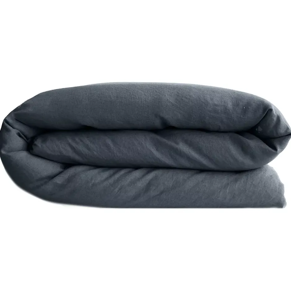 Linnea Housse de couette PALACE pur coton lavé 260x240 cm uni noir granit Outlet