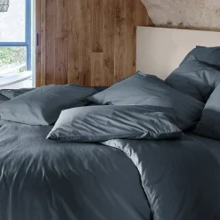 Linnea Housse de couette PALACE pur coton lavé 260x240 cm uni noir granit Outlet