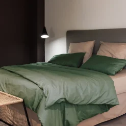 Linnea Housse de couette PALACE pur coton lavé 240x220 cm uni vert cedre Discount