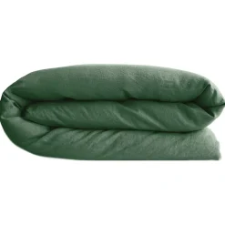 Linnea Housse de couette PALACE pur coton lavé 240x220 cm uni vert cedre Discount