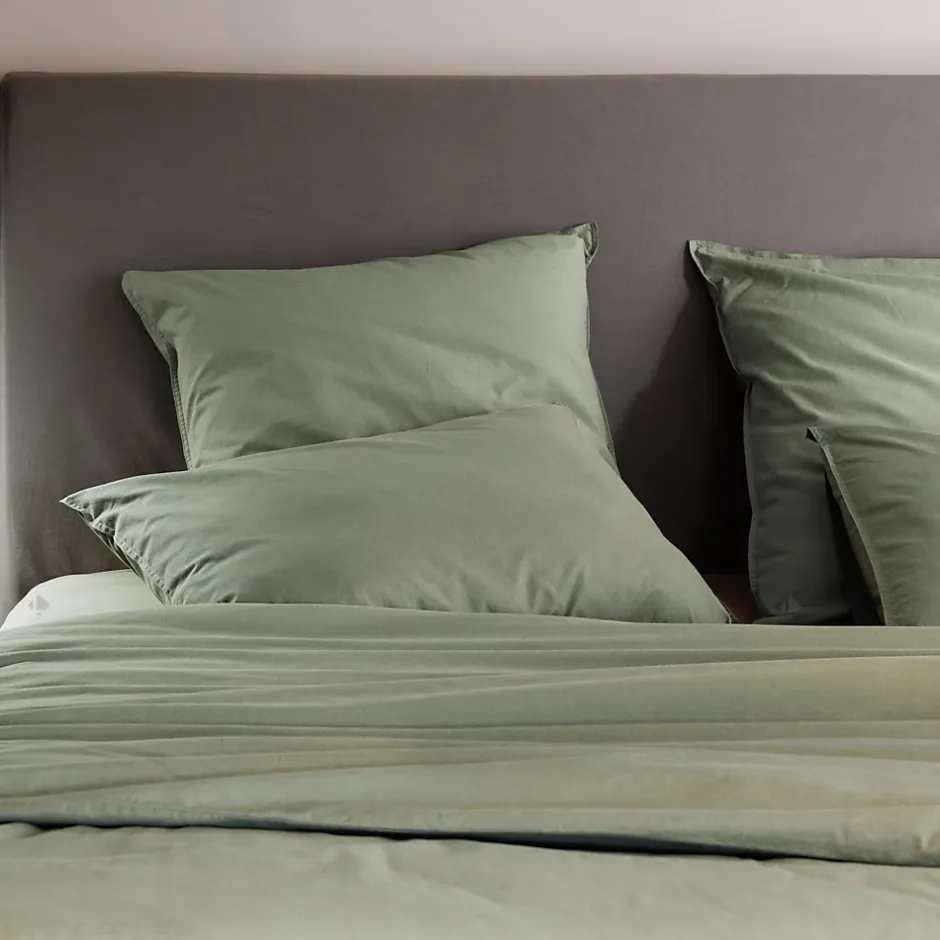 Linnea Housse de couette PALACE pur coton lavé 240x220 cm uni vert sauge Outlet