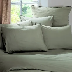 Linnea Housse de couette PALACE pur coton lavé 240x220 cm uni vert sauge Outlet