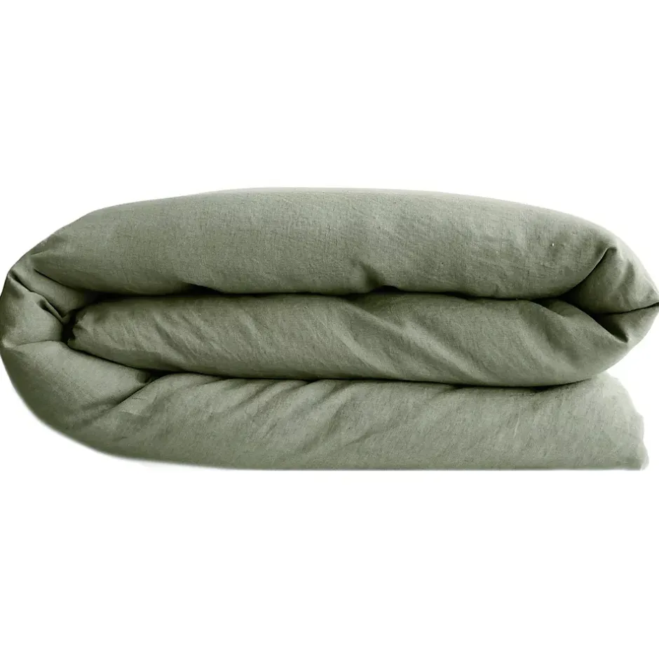 Linnea Housse de couette PALACE pur coton lavé 240x220 cm uni vert sauge Outlet