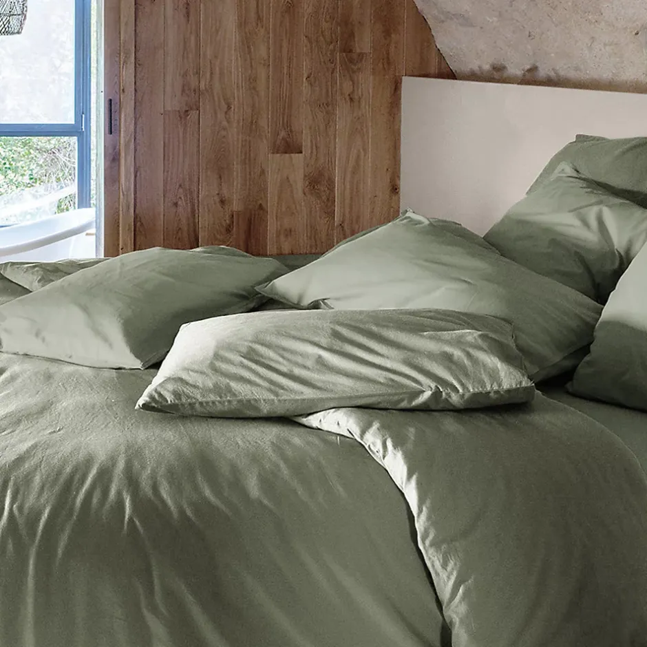 Linnea Housse de couette PALACE pur coton lavé 240x220 cm uni vert sauge Outlet