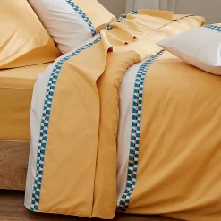 Tradilinge Housse de couette percale avec galon (140x200 cm - Jaune)