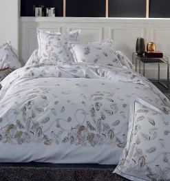Tradilinge Housse de couette plumes à imprimés plumes (140x200 cm - Blanc) Discount