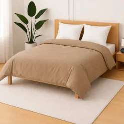Mortreux Housse de couette Polycoton Taupe - 2 personnes 220 x 240 - Toutes saisons -