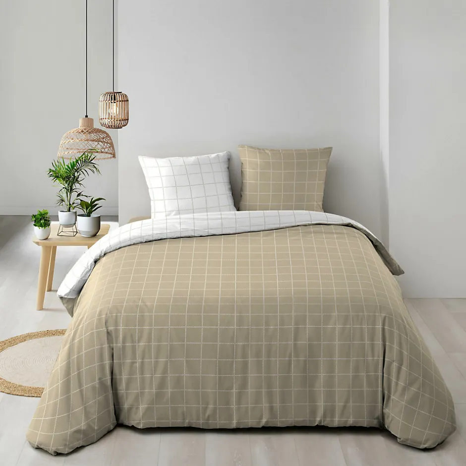 Douceur D'Intérieur Housse de couette réversible 240 x 220 cm + 2 taies CADRIA 100% coton 57 fils