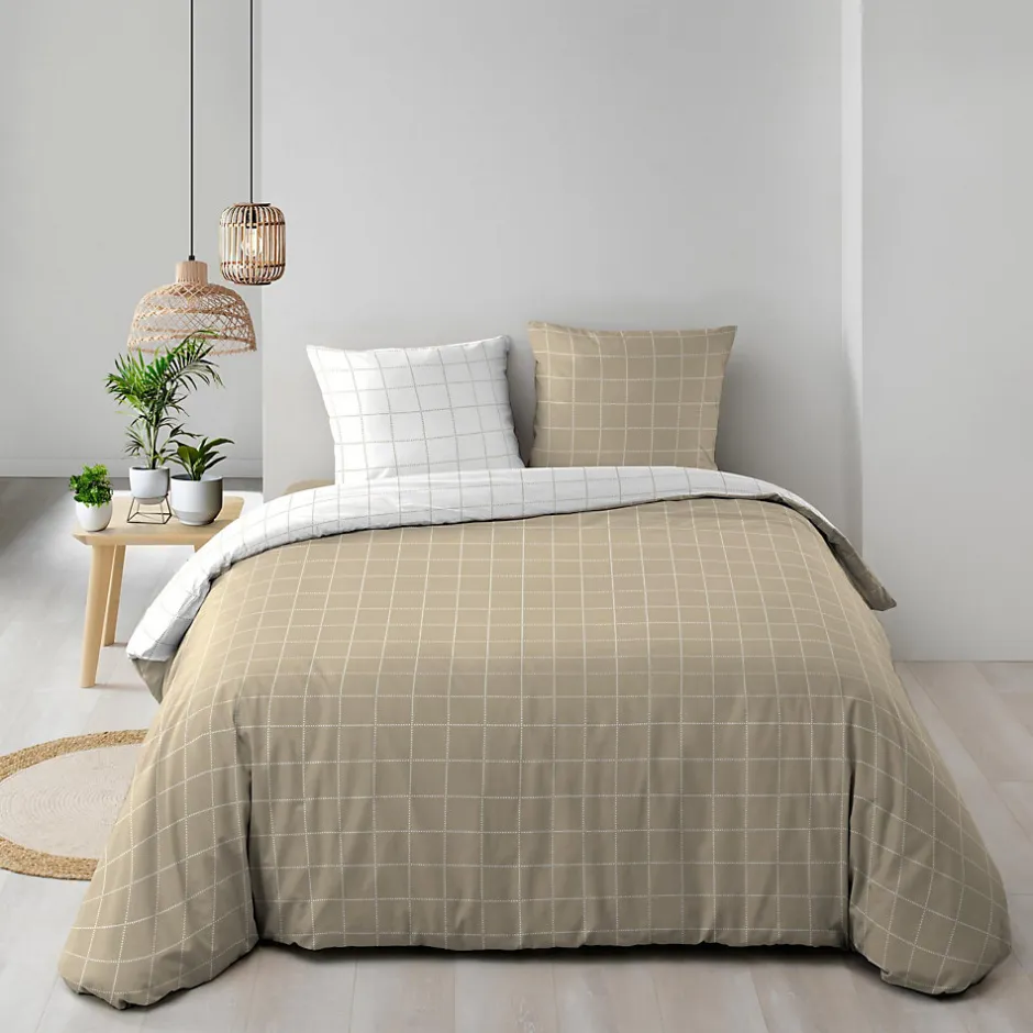 Douceur D'Intérieur Housse de couette réversible 240 x 220 cm + 2 taies CADRIA 100% coton 57 fils