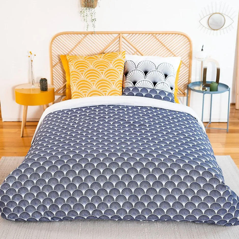 Cote Deco Housse de couette réversible 200x200 KERITA + 2 taies 100% coton adouci 57 fils/cm2