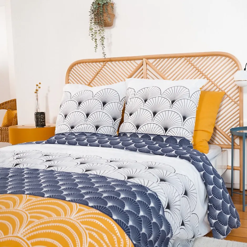 Cote Deco Housse de couette réversible 200x200 KERITA + 2 taies 100% coton adouci 57 fils/cm2