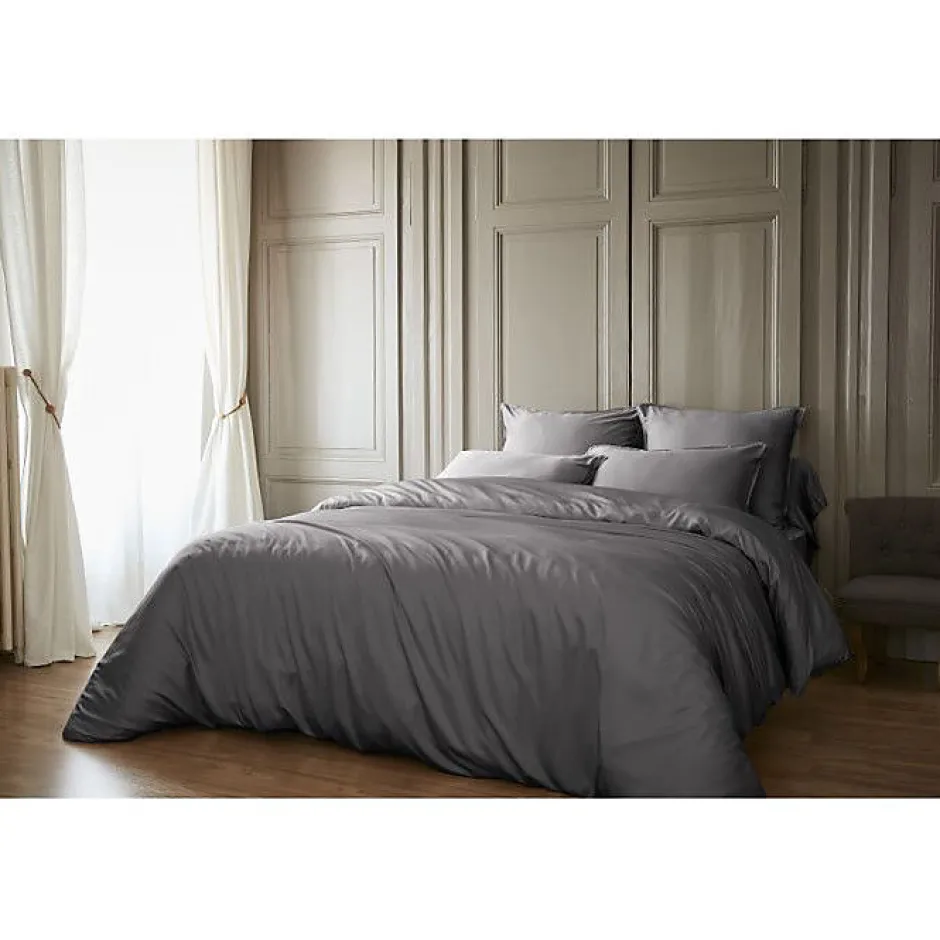 L'Effet Papillon Housse de couette "Salomé" Viscose de bambou 120 fils/cm² - Salomé Granit - Housse de couette 260 x 240 cm
