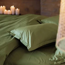 Linnea Housse de couette uni 240x220 cm percale de coton MANOIR vert Mousse Discount