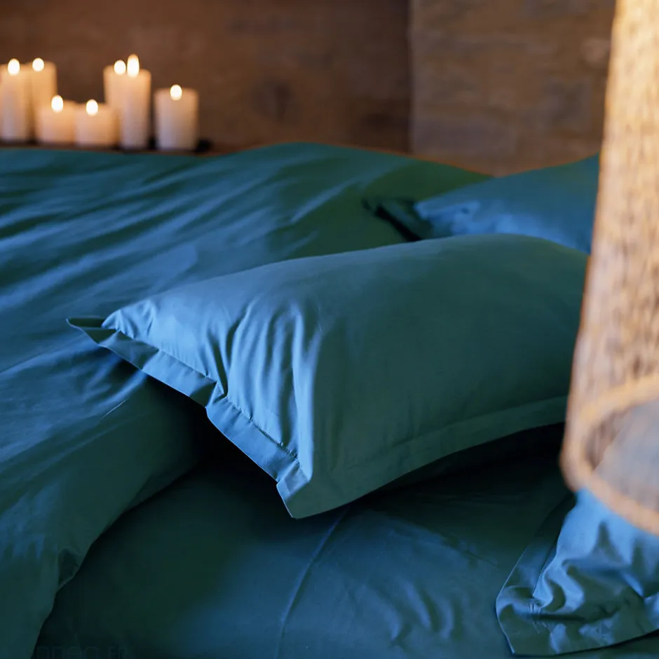 Linnea Housse de couette uni 240x220 cm percale de coton MANOIR bleu Lagon