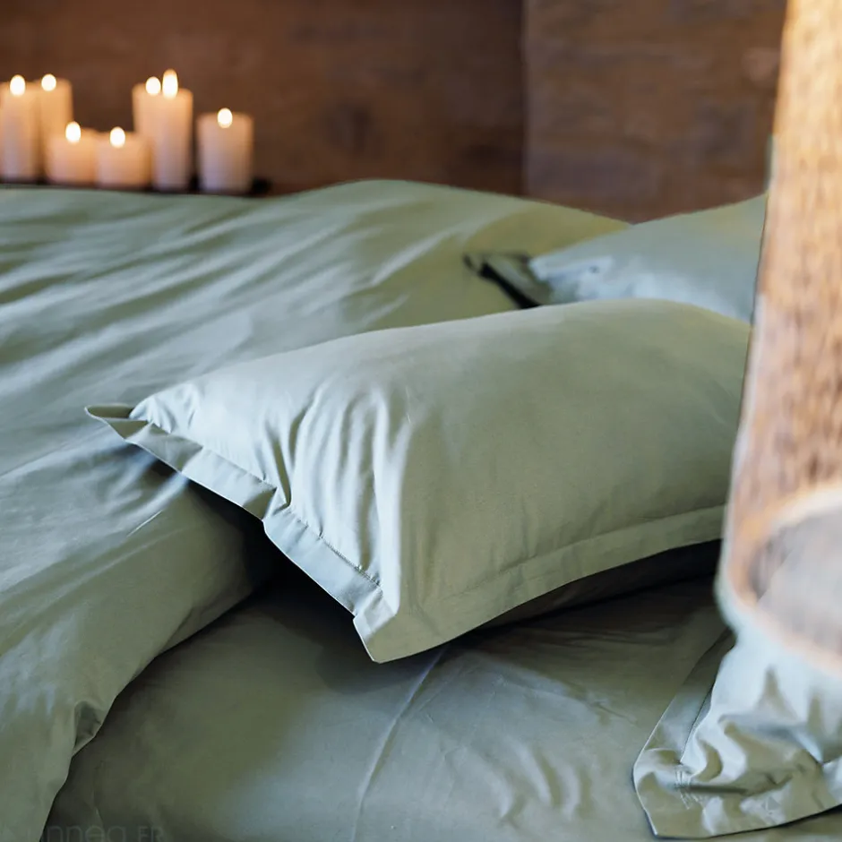 Linnea Housse de couette uni 280x240 cm percale de coton MANOIR vert Lichen