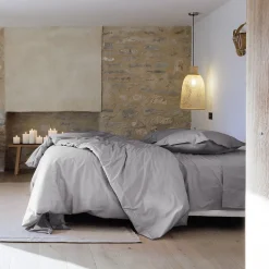 Linnea Housse de couette uni 200x200 cm percale de coton MANOIR gris Acier