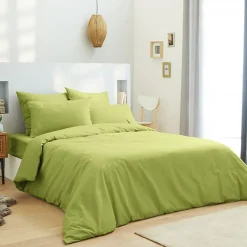 Univers Décor Housse de couette unie Anis 260 x 240 cm / 100% Coton / 57 Fils/cm² pour lit 2 places "King Size"