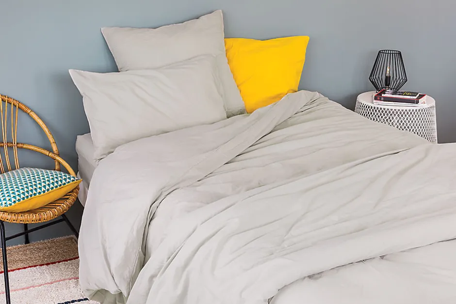Toison d'Or Housse de couette unie en coton Lavé (200x200 cm - Gris Galet) Discount