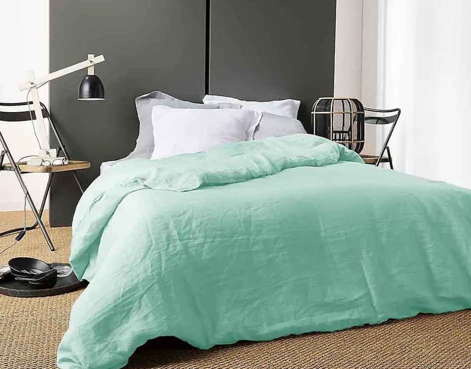 Linder Housse de Couette Unie en Lin (240x220 cm - Vert d'eau)