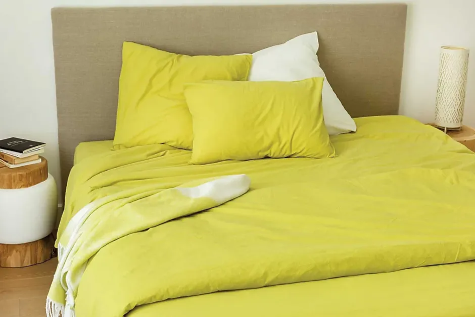 Toison d'Or Housse de couette unie en coton Lavé (280x240 cm - Jaune soleil) Outlet