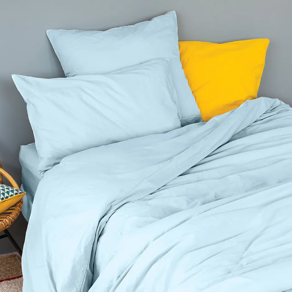 Toison d'Or Housse de couette unie en coton Lavé (200x200 cm - Turquoise)