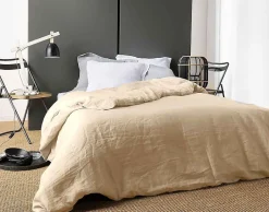 Linder Housse de Couette Unie en Lin (240x220 cm - Ficelle)