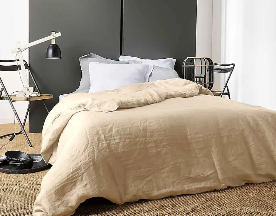 Linder Housse de Couette Unie en Lin (240x220 cm - Ficelle)