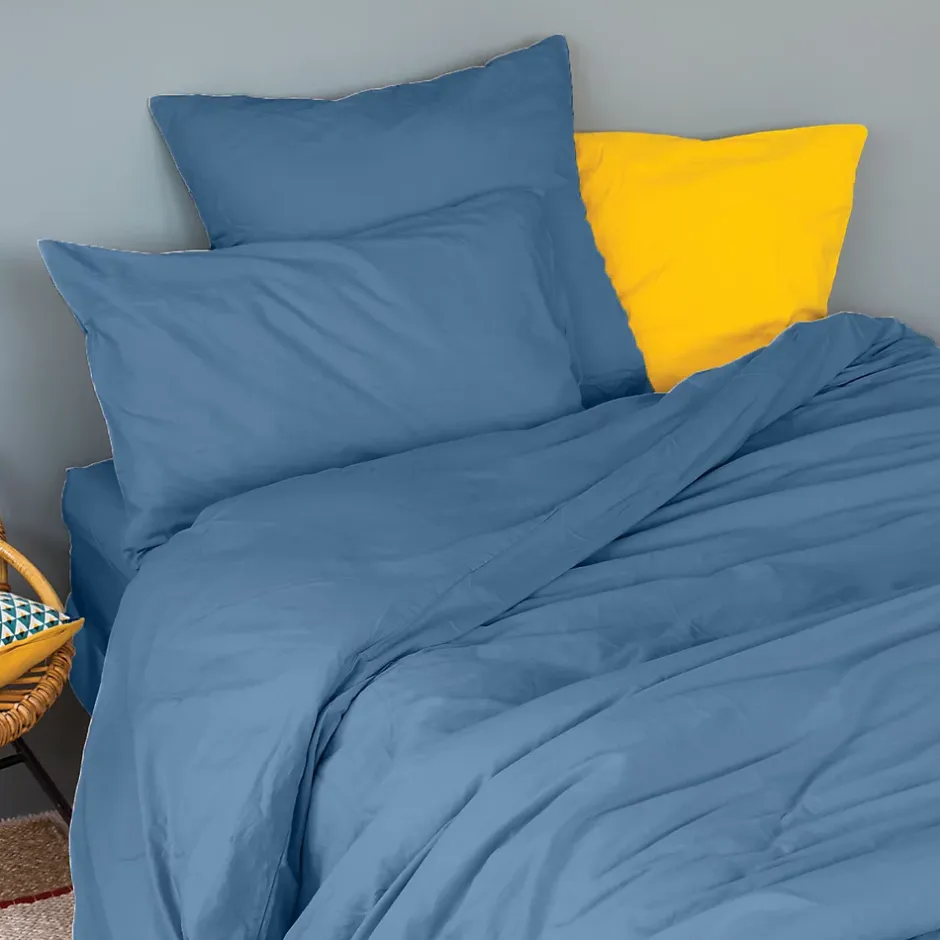 Toison d'Or Housse de couette unie en coton Lavé (240x220 cm - Bleu Foncé) Discount
