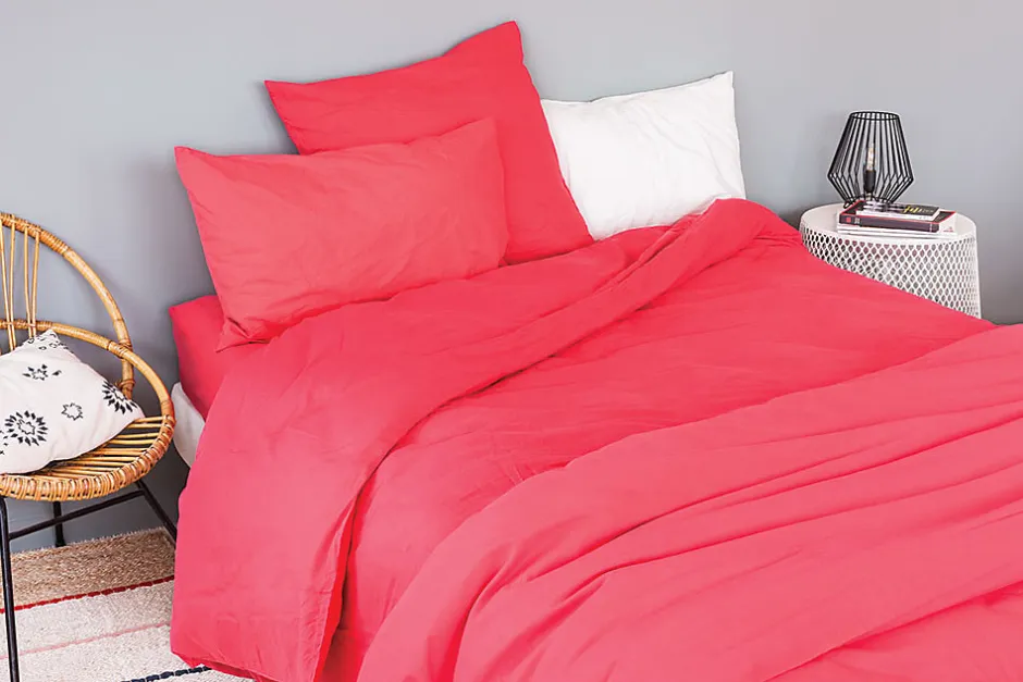 Toison d'Or Housse de couette unie en coton Lavé (200x200 cm - Rouge)