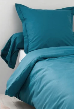 Tradilinge Housse de Couette Unie en 100 % Coton (140x200 cm - Bleu Paon)