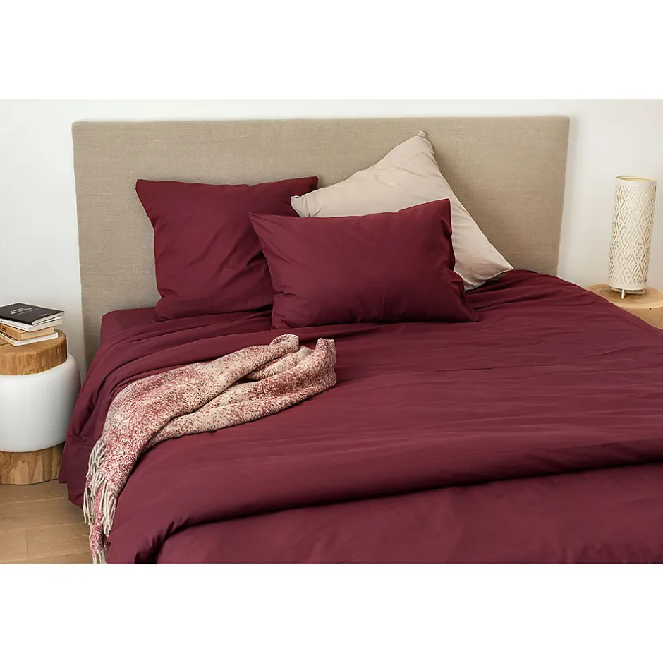 Toison d'Or Housse de couette unie en coton Lavé (240x220 cm - Griotte)