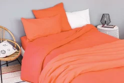 Toison d'Or Housse de couette unie en coton Lavé (140x200 cm - Orange corail)