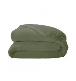 Tradilinge Housse de couette unie en percale de coton (300x240 cm - Vert Olive)