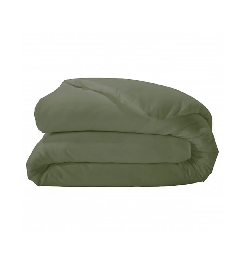 Tradilinge Housse de couette unie en percale de coton (300x240 cm - Vert Olive)