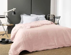 Linder Housse de Couette Unie en Lin (140x200 cm - Rose poudré)