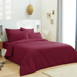 Univers Décor Housse de couette unie Rouge 260 x 240 cm / 100% Coton / 57 Fils/cm² pour lit 2 places