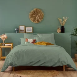 Bleu Calin Housse de couette unie 220x240cm PERCALE SAUGE