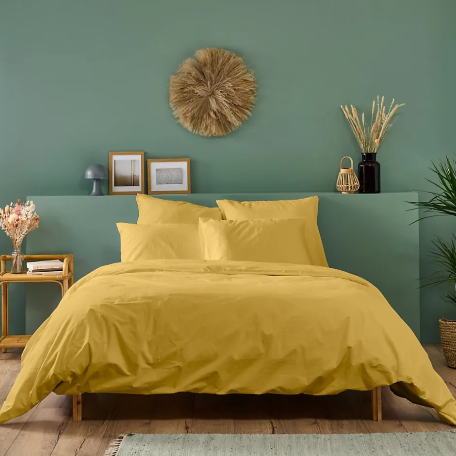 Bleu Calin Housse de couette unie 140x200cm PERCALE MOUTARDE