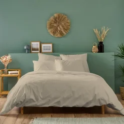 Bleu Calin Housse de couette unie 140x200cm PERCALE LIN Best
