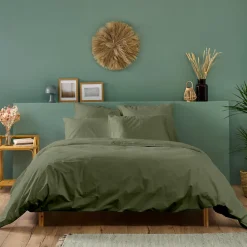 Bleu Calin Housse de couette unie 220x240cm PERCALE KAKI