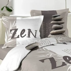 Douceur D'Intérieur Housse de couette 240x220 + 2 taies Galets Zen coton 42 fils New