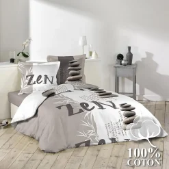 Douceur D'Intérieur Housse de couette 240x220 + 2 taies Galets Zen coton 42 fils New